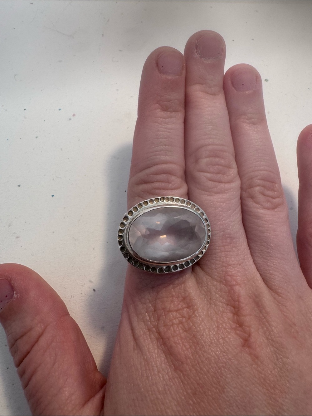 Sterling Silver Rose Quartz Oval Cocktail Ring